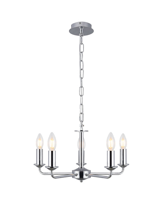 Deco Banyan 5 Light Multi Arm Pendant Without Shade, c/w 2m Chain, E14 Polished Chrome • D0357