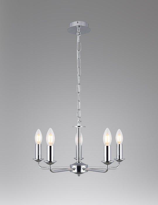 Deco Banyan 5 Light Multi Arm Pendant Without Shade, c/w 2m Chain, E14 Polished Chrome • D0357