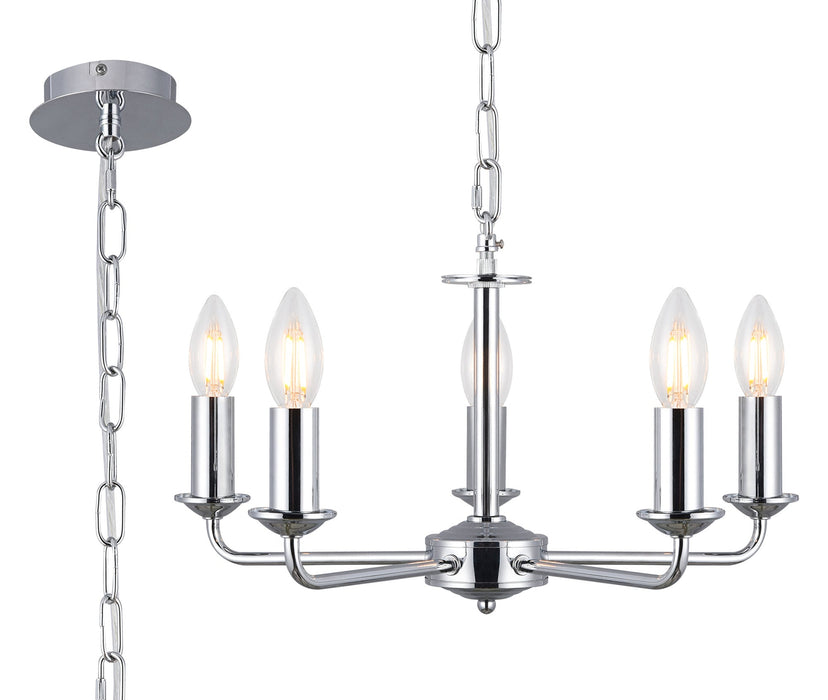 Deco Banyan 5 Light Multi Arm Pendant Without Shade, c/w 2m Chain, E14 Polished Chrome • D0357