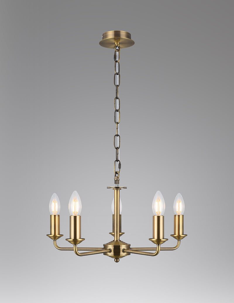 Deco Banyan 5 Light Multi Arm Pendant Without Shade, c/w 2m Chain, E14 Antique Brass • D0358