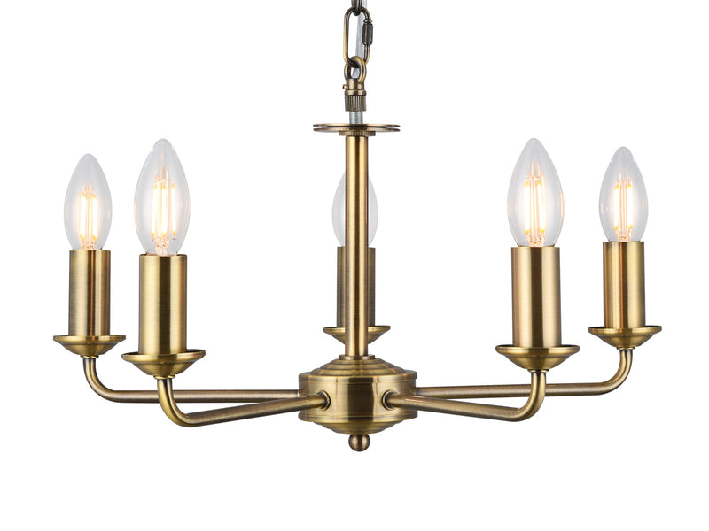 Deco Banyan 5 Light Multi Arm Pendant Without Shade, c/w 2m Chain, E14 Antique Brass • D0358