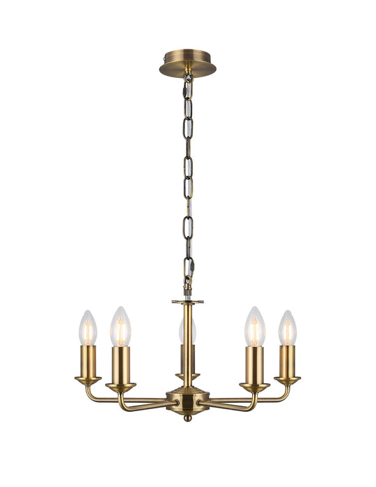 Deco Banyan 5 Light Multi Arm Pendant Without Shade, c/w 2m Chain, E14 Antique Brass • D0358