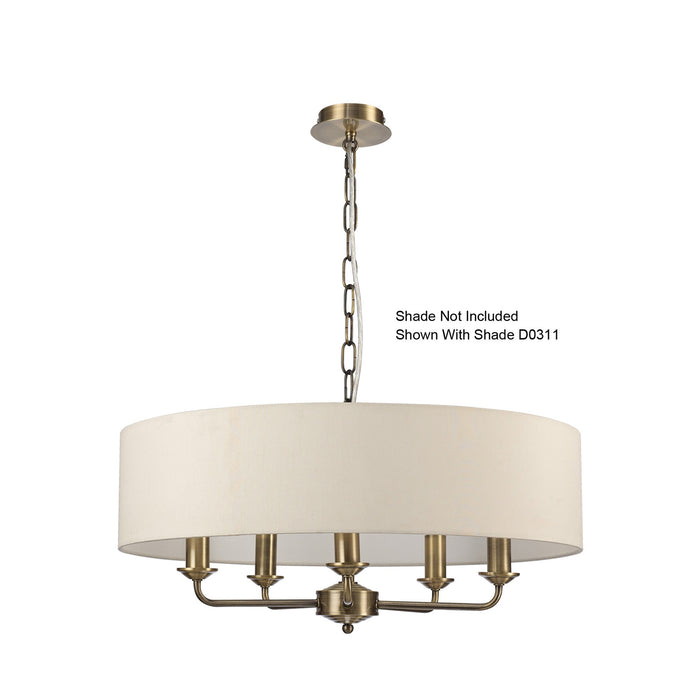 Deco Banyan 5 Light Multi Arm Pendant Without Shade, c/w 2m Chain, E14 Antique Brass • D0358