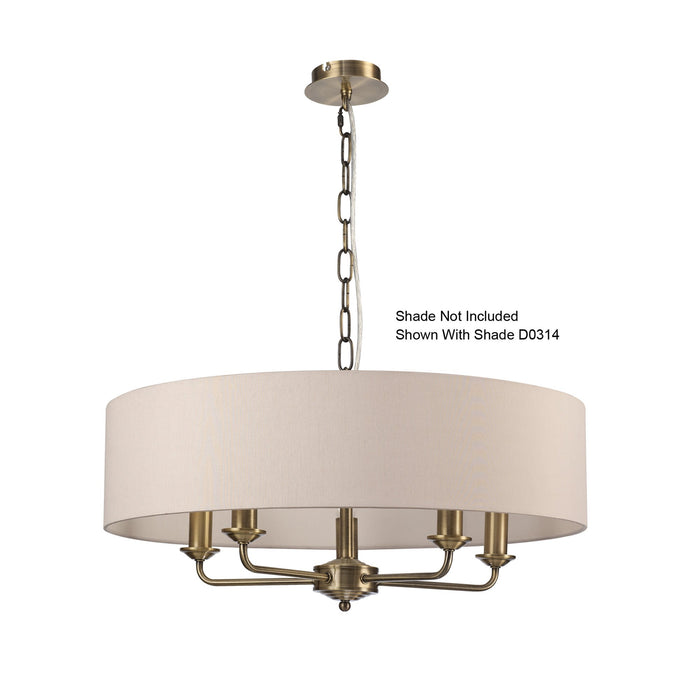 Deco Banyan 5 Light Multi Arm Pendant Without Shade, c/w 2m Chain, E14 Antique Brass • D0358