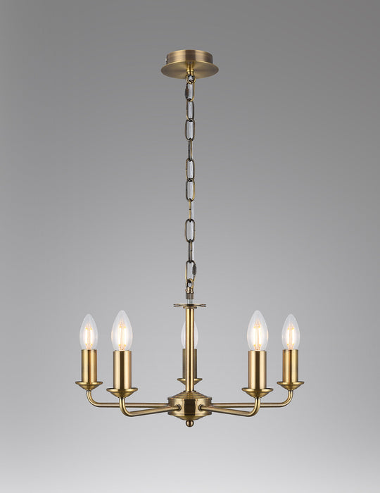 Deco Banyan 5 Light Multi Arm Pendant Without Shade, c/w 2m Chain, E14 Antique Brass • D0358