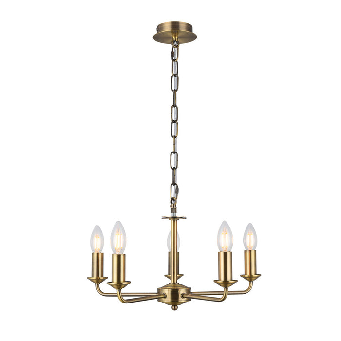 Deco Banyan 5 Light Multi Arm Pendant Without Shade, c/w 2m Chain, E14 Antique Brass • D0358