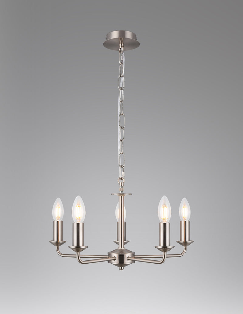 Deco Banyan 5 Light Multi Arm Pendant Without Shade, c/w 2m Chain, E14 Satin Nickel • D0359