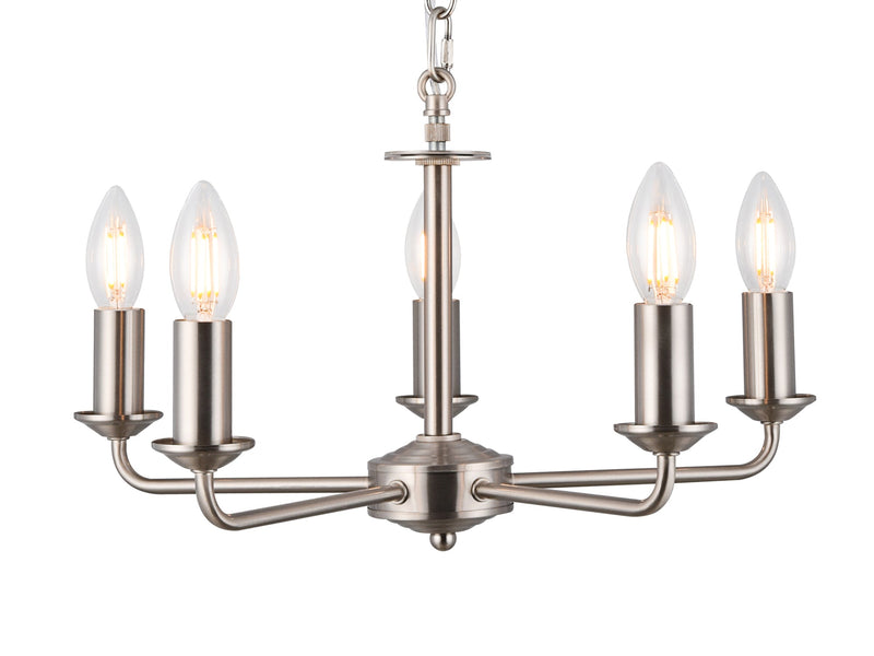 Deco Banyan 5 Light Multi Arm Pendant Without Shade, c/w 2m Chain, E14 Satin Nickel • D0359