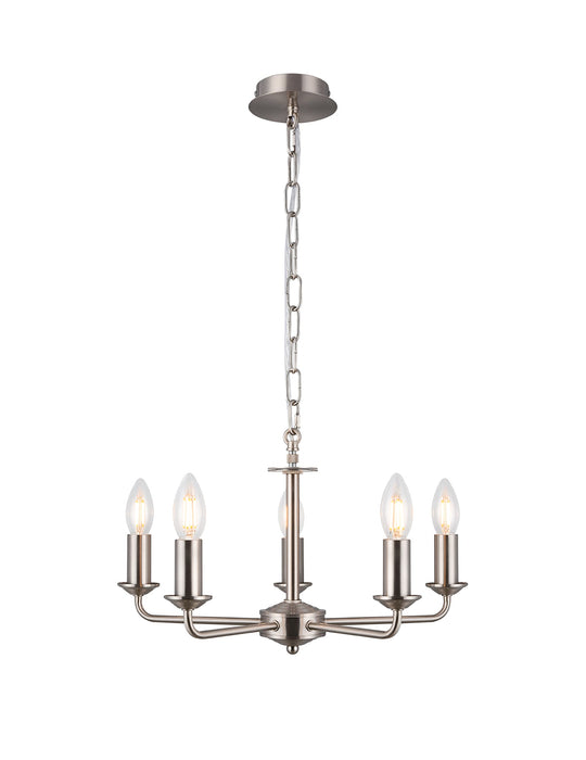 Deco Banyan 5 Light Multi Arm Pendant Without Shade, c/w 2m Chain, E14 Satin Nickel • D0359