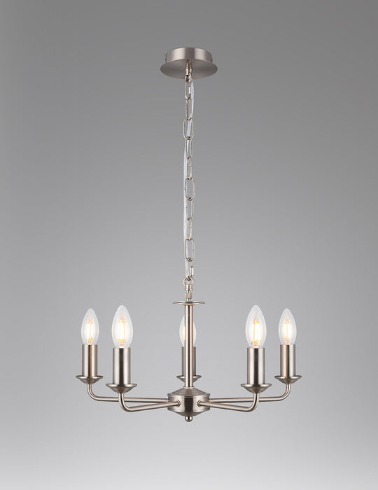 Deco Banyan 5 Light Multi Arm Pendant Without Shade, c/w 2m Chain, E14 Satin Nickel • D0359