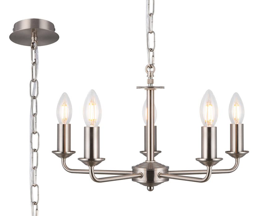 Deco Banyan 5 Light Multi Arm Pendant Without Shade, c/w 2m Chain, E14 Satin Nickel • D0359