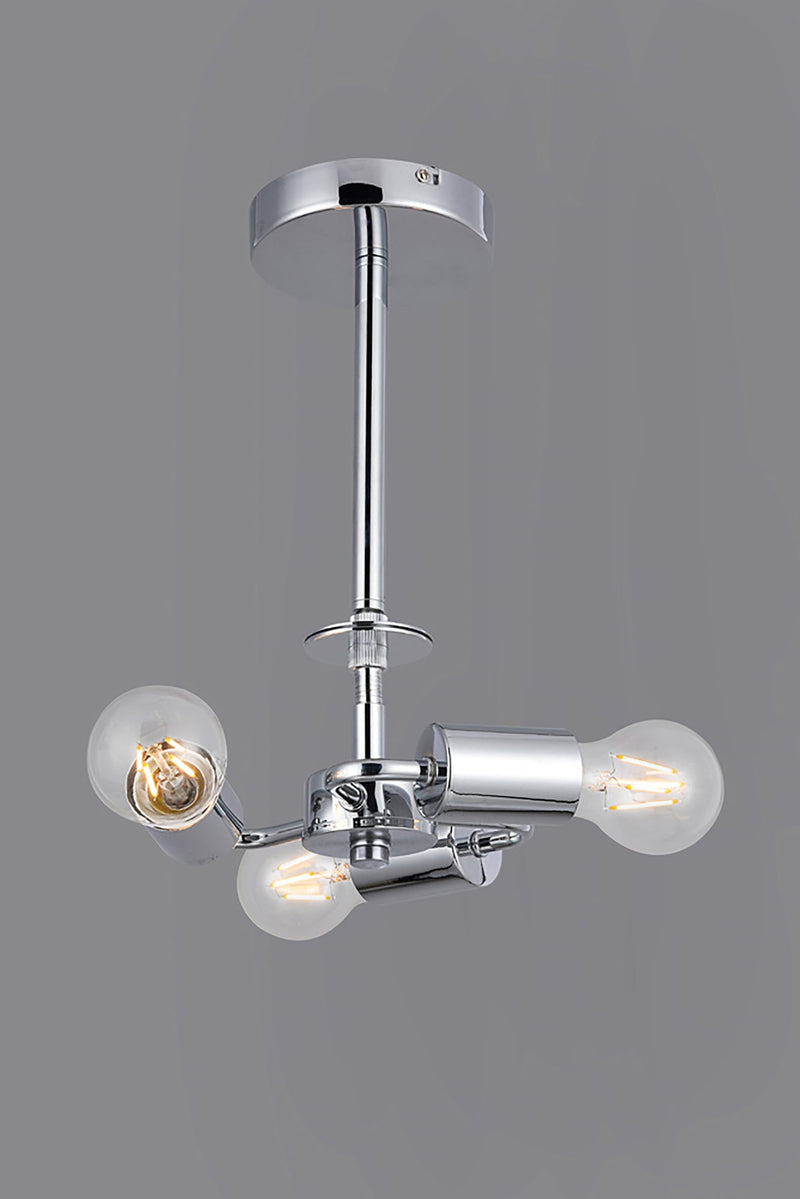 Deco Baymont Polished Chrome 3 Light E27 Universal Semi Ceiling Fixture, Suitable For A Vast Selection Of Shades • D0336