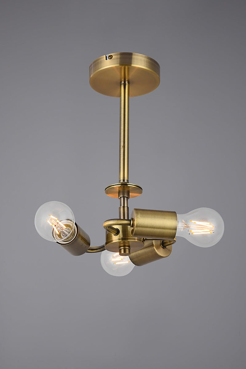 Deco Baymont Antique Brass 3 Light E27 Universal Semi Ceiling Fixture, Suitable For A Vast Selection Of Shades • D0337