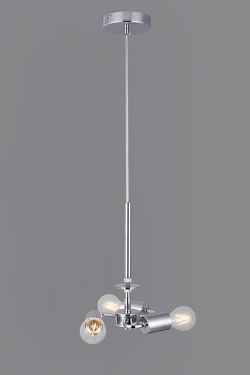 Deco Baymont Polished Chrome 3m 3 Light E27 Universal Single Pendant, Suitable For A Vast Selection Of Shades • D0339