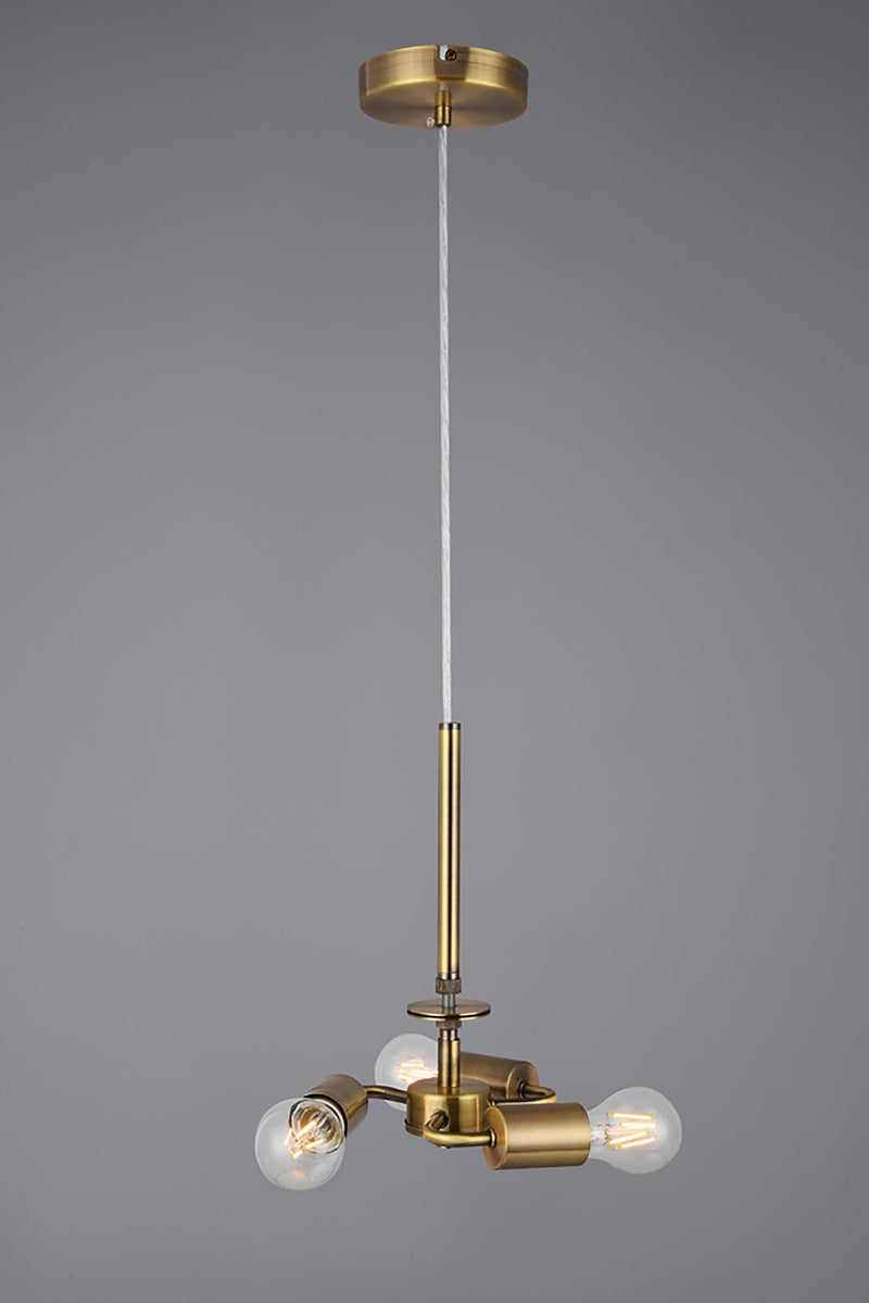 Deco Baymont Antique Brass 3m 3 Light E27 Universal Single Pendant, Suitable For A Vast Selection Of Shades • D0340
