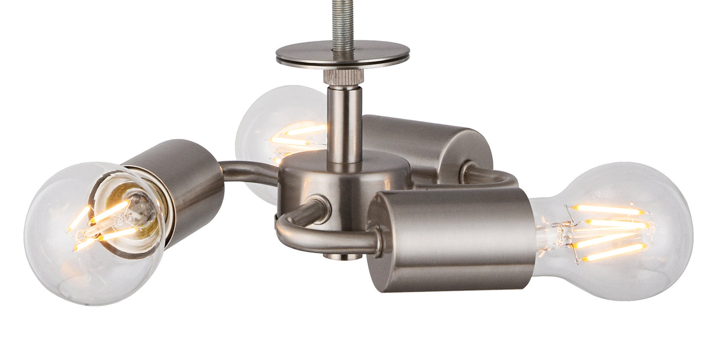 Deco Baymont Satin Nickel 3m 3 Light E27 Universal Single Pendant, Suitable For A Vast Selection Of Shades • D0341