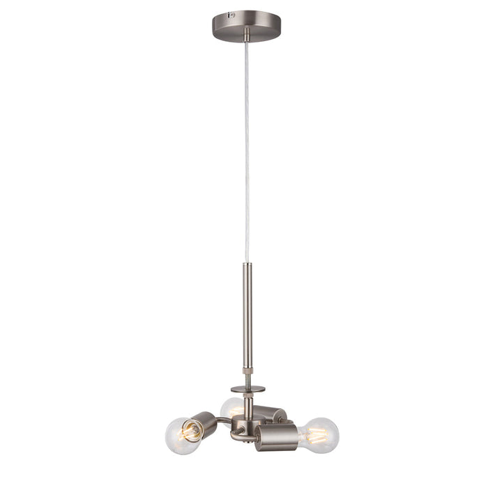 Deco Baymont Satin Nickel 3m 3 Light E27 Universal Single Pendant, Suitable For A Vast Selection Of Shades • D0341