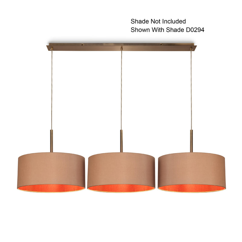 Deco Baymont Antique Brass 3 Light E27 Universal 3m Linear Pendant, Suitable For A Vast Selection Of Shades • D0343