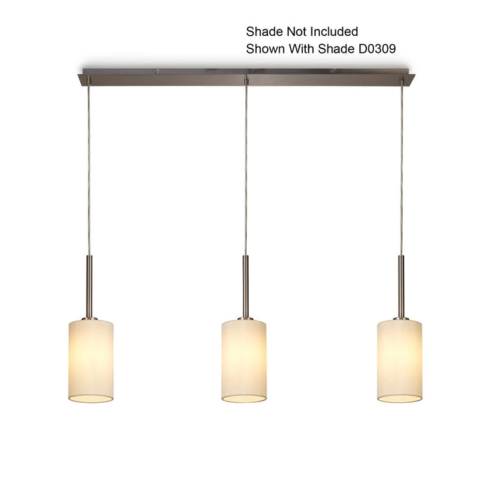 Deco Baymont Satin Nickel 3 Light E27 Universal 3m Linear Pendant, Suitable For A Vast Selection Of Shades • D0344