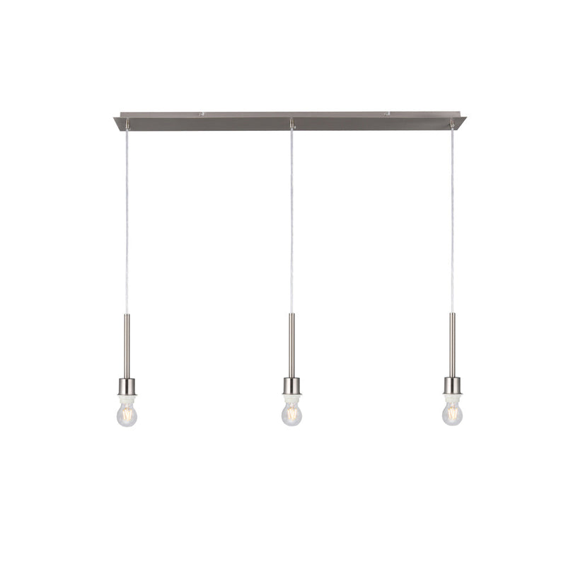 Deco Baymont Satin Nickel 3 Light E27 Universal 3m Linear Pendant, Suitable For A Vast Selection Of Shades • D0344