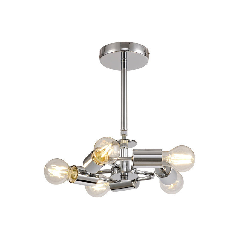 Deco Baymont Polished Chrome 5 Light E27 Universal Semi Ceiling Fixture, Suitable For A Vast Selection Of Shades • D0506