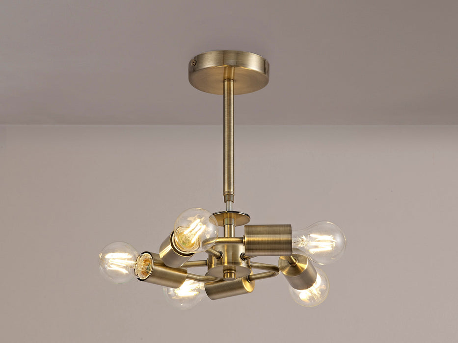 Deco Baymont Antique Brass 5 Light E27 Universal Semi Ceiling Fixture, Suitable For A Vast Selection Of Shades • D0507