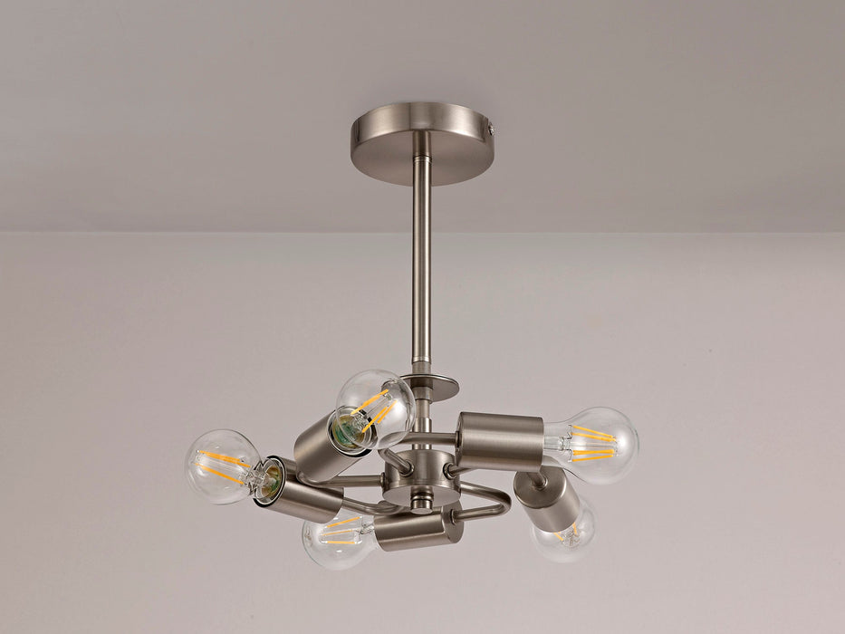 Deco Baymont Satin Nickel 5 Light E27 Universal Semi Ceiling Fixture, Suitable For A Vast Selection Of Shades • D0508