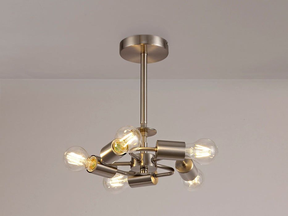 Deco Baymont Satin Nickel 5 Light E27 Universal Semi Ceiling Fixture, Suitable For A Vast Selection Of Shades • D0508