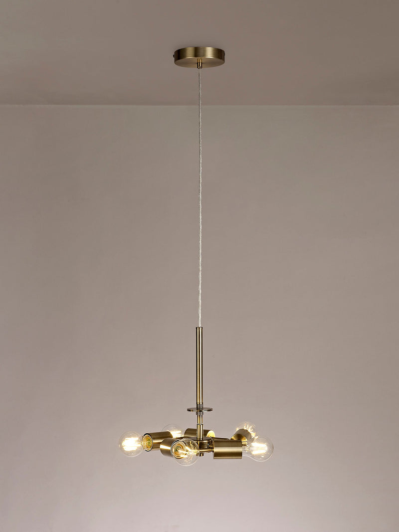 Deco Baymont Antique Brass 3m 5 Light E27 Universal Single Pendant, Suitable For A Vast Selection Of Shades • D0510