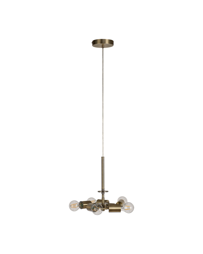 Deco Baymont Antique Brass 3m 5 Light E27 Universal Single Pendant, Suitable For A Vast Selection Of Shades • D0510