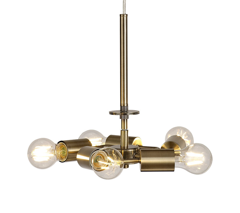 Deco Baymont Antique Brass 3m 5 Light E27 Universal Single Pendant, Suitable For A Vast Selection Of Shades • D0510