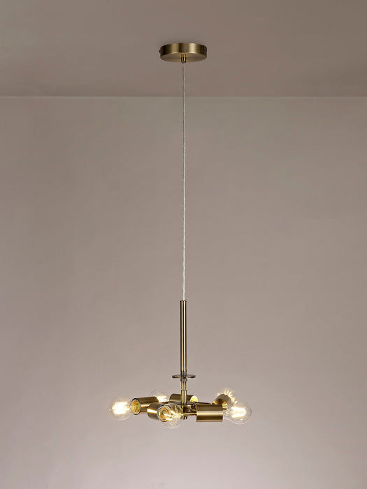 Deco Baymont Antique Brass 3m 5 Light E27 Universal Single Pendant, Suitable For A Vast Selection Of Shades • D0510