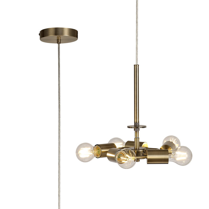 Deco Baymont Antique Brass 3m 5 Light E27 Universal Single Pendant, Suitable For A Vast Selection Of Shades • D0510