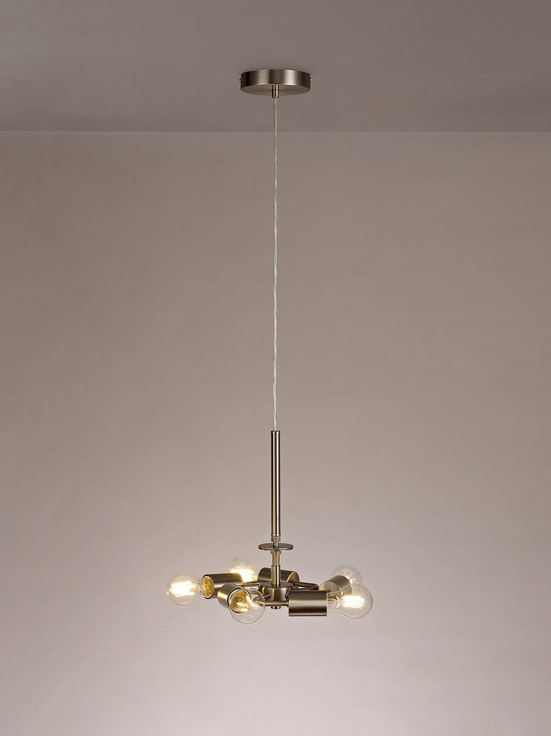 Deco Baymont Satin Nickel 3m 5 Light E27 Universal Single Pendant, Suitable For A Vast Selection Of Shades • D0511