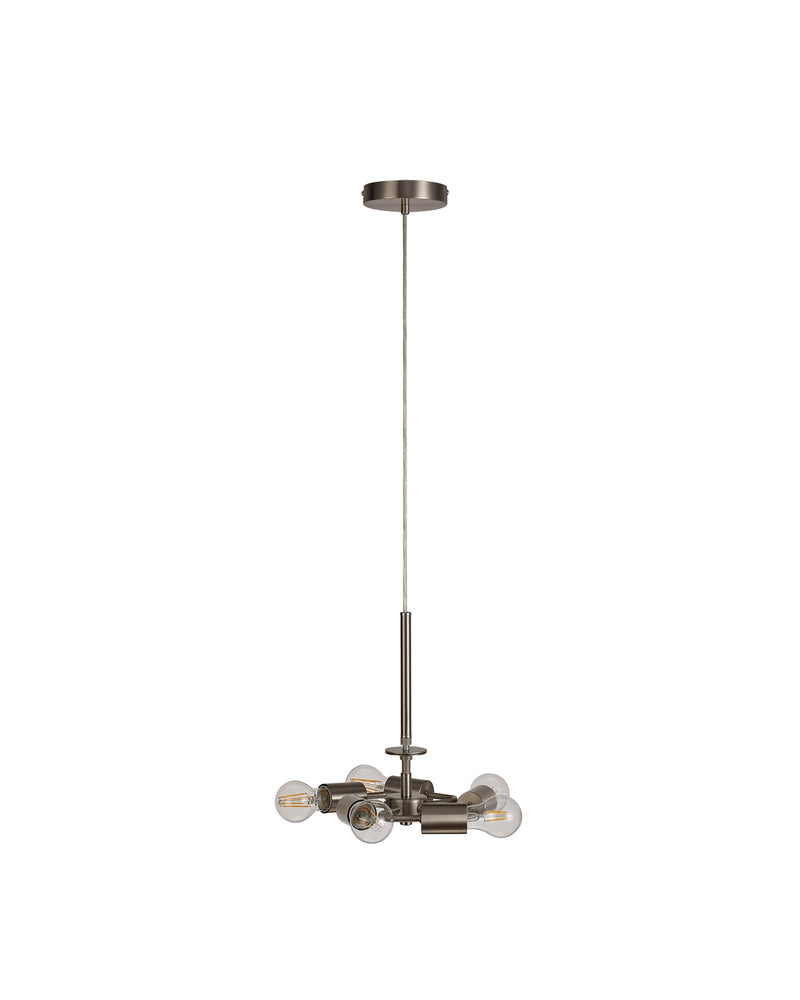 Deco Baymont Satin Nickel 3m 5 Light E27 Universal Single Pendant, Suitable For A Vast Selection Of Shades • D0511