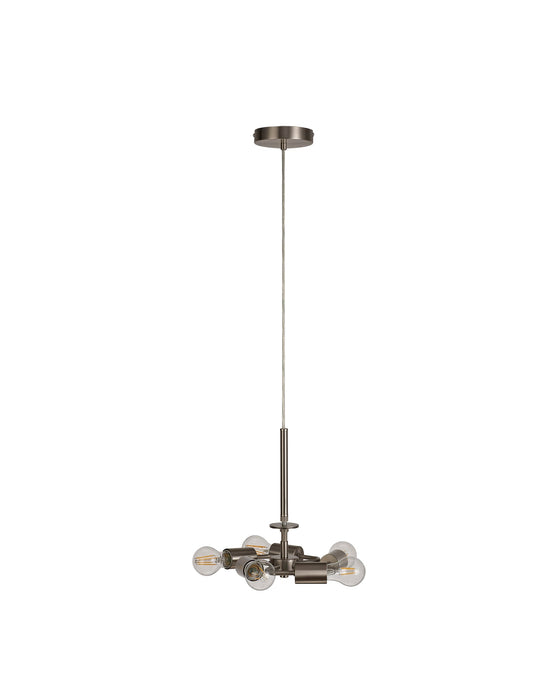 Deco Baymont Satin Nickel 3m 5 Light E27 Universal Single Pendant, Suitable For A Vast Selection Of Shades • D0511