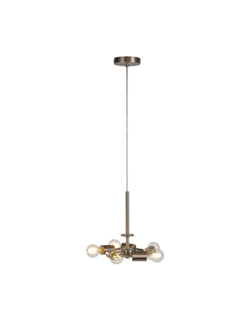 Deco Baymont Satin Nickel 3m 5 Light E27 Universal Single Pendant, Suitable For A Vast Selection Of Shades • D0511