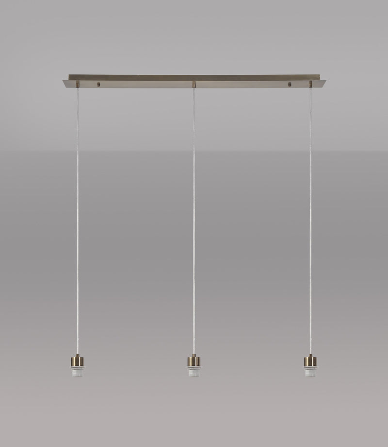 Deco Baymont Antique Brass 3 Light E27 Universal 2m Linear Pendant, Suitable For A Vast Selection Of Shades • D0604