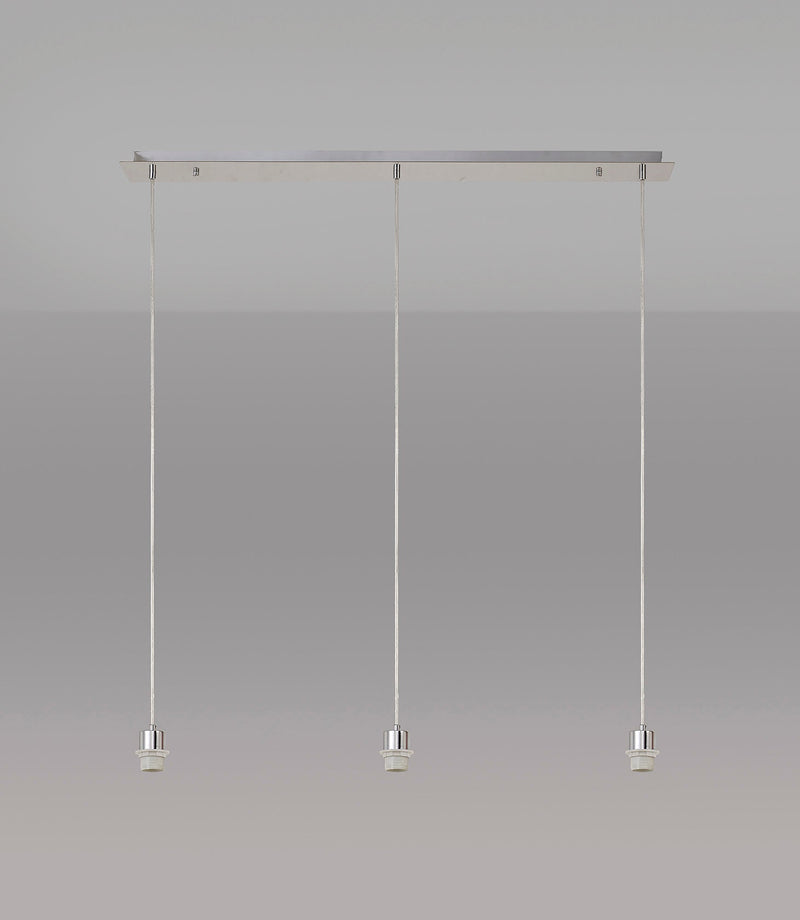 Deco Baymont Satin Nickel 3 Light E27 Universal 2m Linear Pendant, Suitable For A Vast Selection Of Shades • D0605