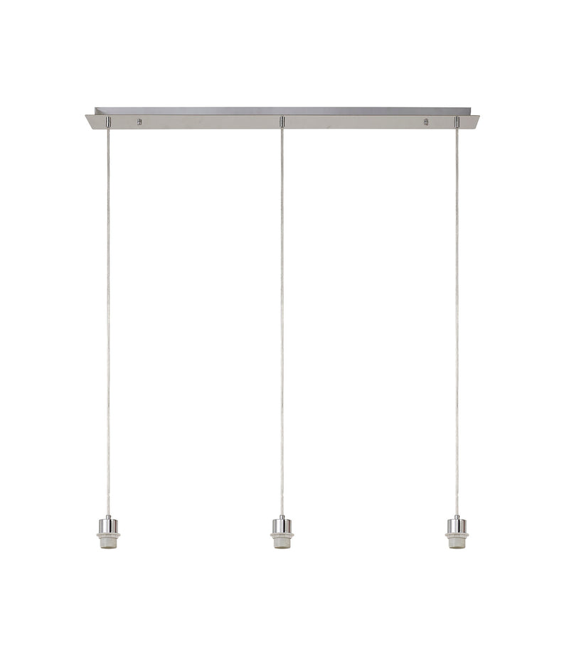 Deco Baymont Satin Nickel 3 Light E27 Universal 2m Linear Pendant, Suitable For A Vast Selection Of Shades • D0605