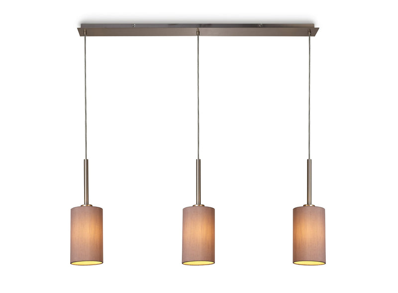 Deco Baymont Satin Nickel 3 Light E27 Universal 3m Linear Pendant, Suitable For A Vast Selection Of Shades • D0344