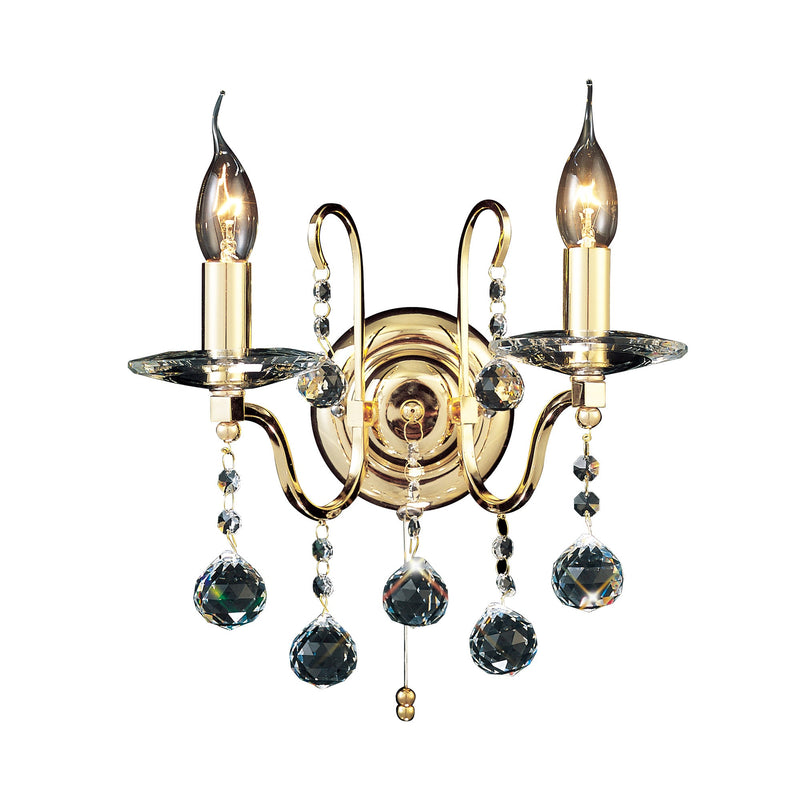 Diyas Bianco Wall Lamp Switched 2 Light E14 French Gold/Crystal • IL30212