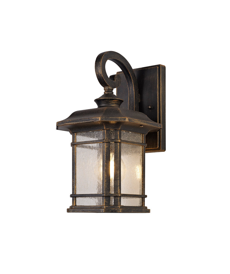 Regal Lighting SL-1841 1 Light Small Outdoor Wall Light Brushed Black Gold With A Seeded Glass IP54