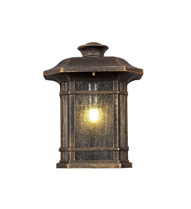 Regal Lighting SL-1839 1 Light Half Outdoor Wall Light Brushed Black Gold With A Seeded Glass IP54