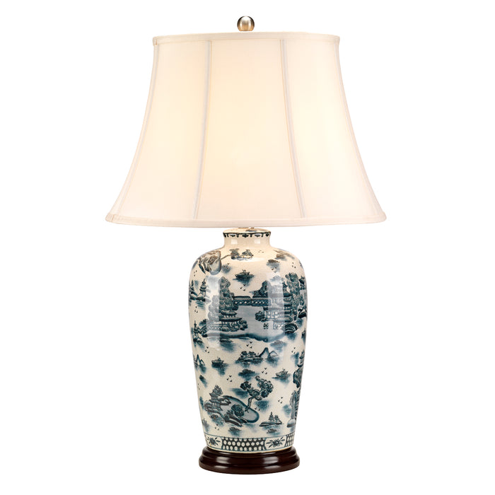 Elstead Lighting BLUE-TRAD-WP-TL Blue Trad Willow Single Light Table Lamp Complete With Cream Polycotton Shade