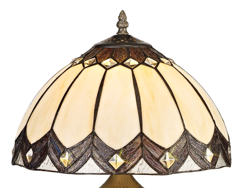 Regal Lighting SL-2071 1 Light Tiffany Table Lamp 30cm Cream And Brown With Clear Crystal Shade