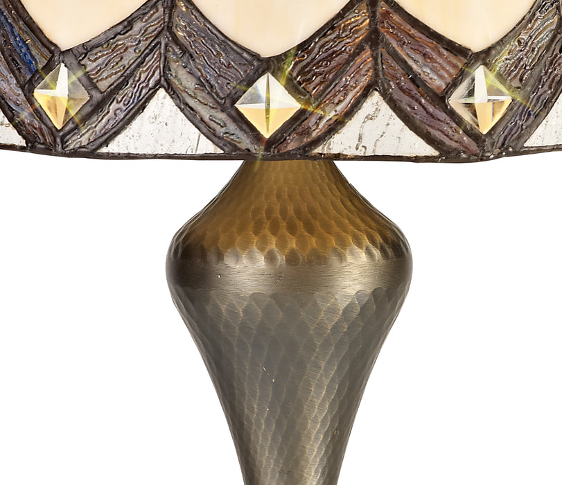 Regal Lighting SL-2071 1 Light Tiffany Table Lamp 30cm Cream And Brown With Clear Crystal Shade