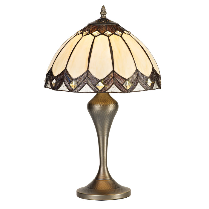 Regal Lighting SL-2071 1 Light Tiffany Table Lamp 30cm Cream And Brown With Clear Crystal Shade