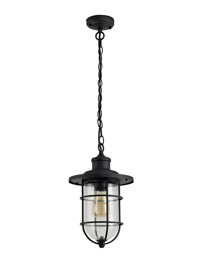 Regal Lighting SL-1988 1 Light Outdoor Ceiling Pendant Black And Gold With Seeded Glass IP54