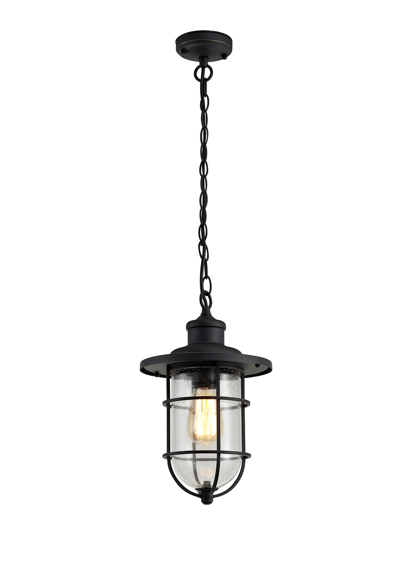 Regal Lighting SL-1988 1 Light Outdoor Ceiling Pendant Black And Gold With Seeded Glass IP54
